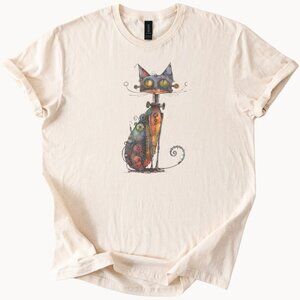 Mechanical Cat Tee Steampunk Feline Art Graphic TShirt